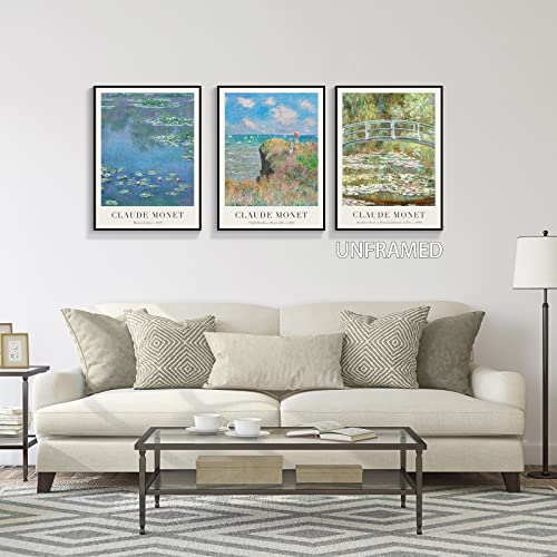 Nonpai Vintage Claude Monet Poster Famous Water Lilies Canvas Wall Art Cliff Walk At Pourville Print Painting Botanical Floral Pictures Wall Decor For Living Room Bedroom 3 Set 12X16In Unframed #TOP1