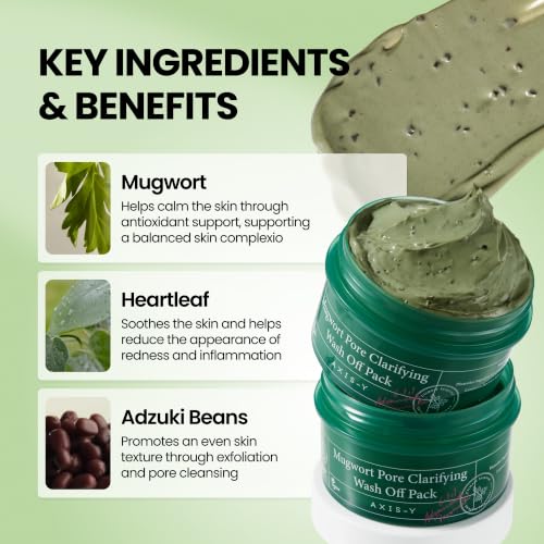 Image of AXIS-Y Mugwort Pore Clarifying Wash Off Pack - Face Exfoliator Targets Clogged Pores, Whitehead & Blackhead Remover - Vegan Korean Skin Care Glass Skin Clay Mask - 100 ml