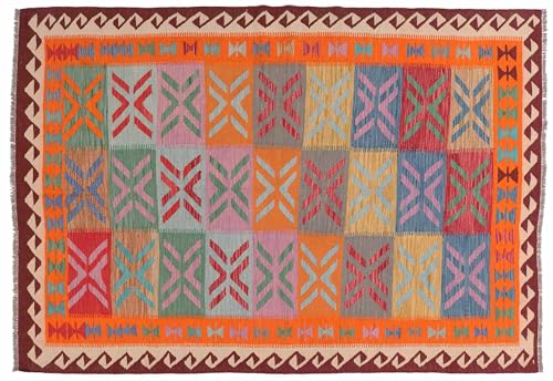 RUG PRINCE Afghan Maimana Kelim Teppich 170x250 Handgewebt Bunt Geometrisch Handarbeit d