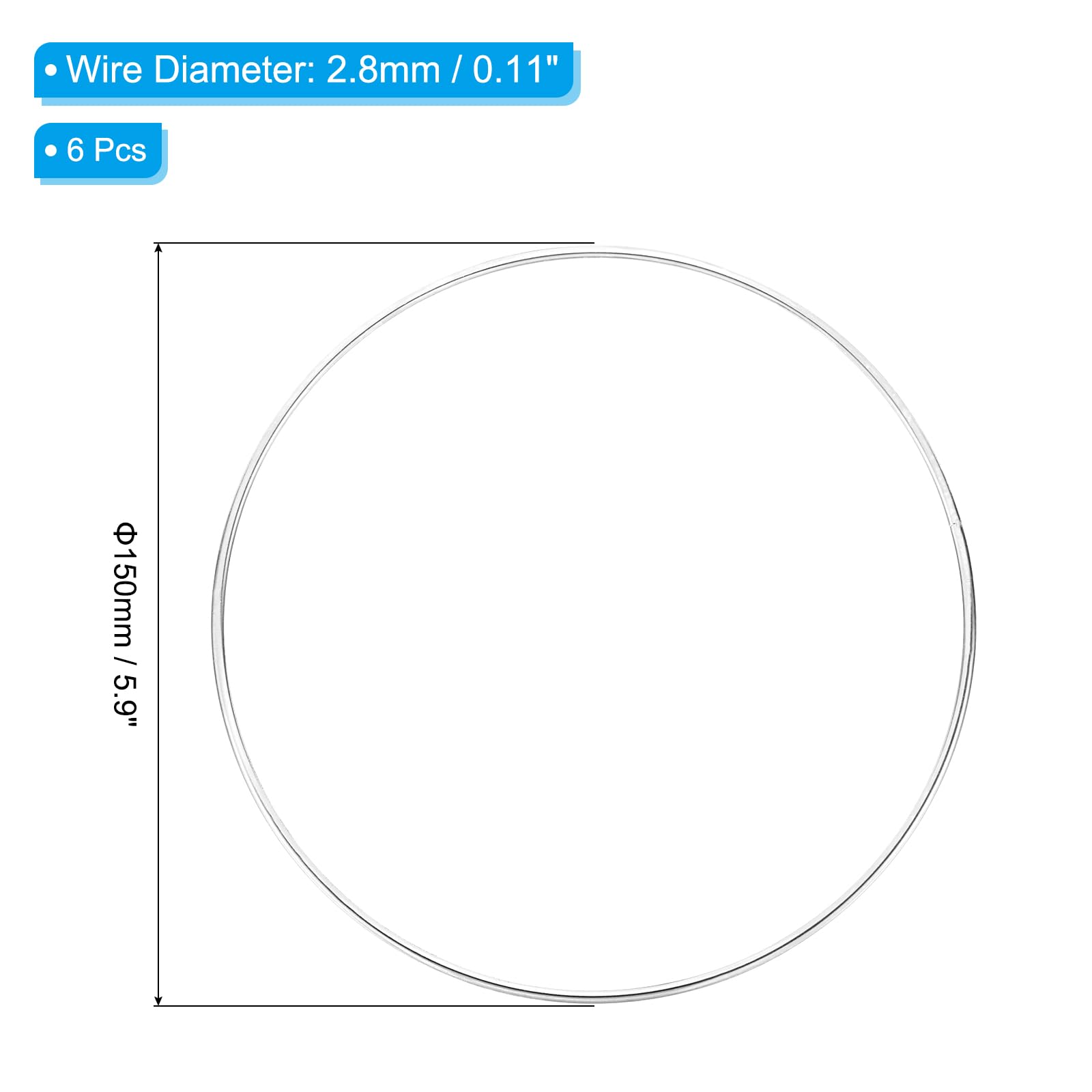 PATIKIL 5.9 Inch Dream Catcher Rings, 6 Pcs Metal Macrame Wreath Floral Round Ring Hoop for Christmas Decor Home Car DIY Craft Wedding Wall Hanging Decorations, Silver - Image 2