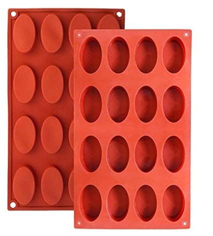 Ozera Silicone Oval Biscuit Chocolate Mold (2 Pack), Cake Baking Mold Muffin Cup, 16-Cavity, Red