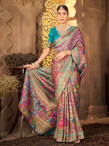 Image of Glory Sarees Women's Luxurious Dola Pure Silk Original Saree Position Print Work Madhubani Inspired Motifs Banarasi Kanjivaram Style Saree With Blouse Piece (Elegant101 Parent)