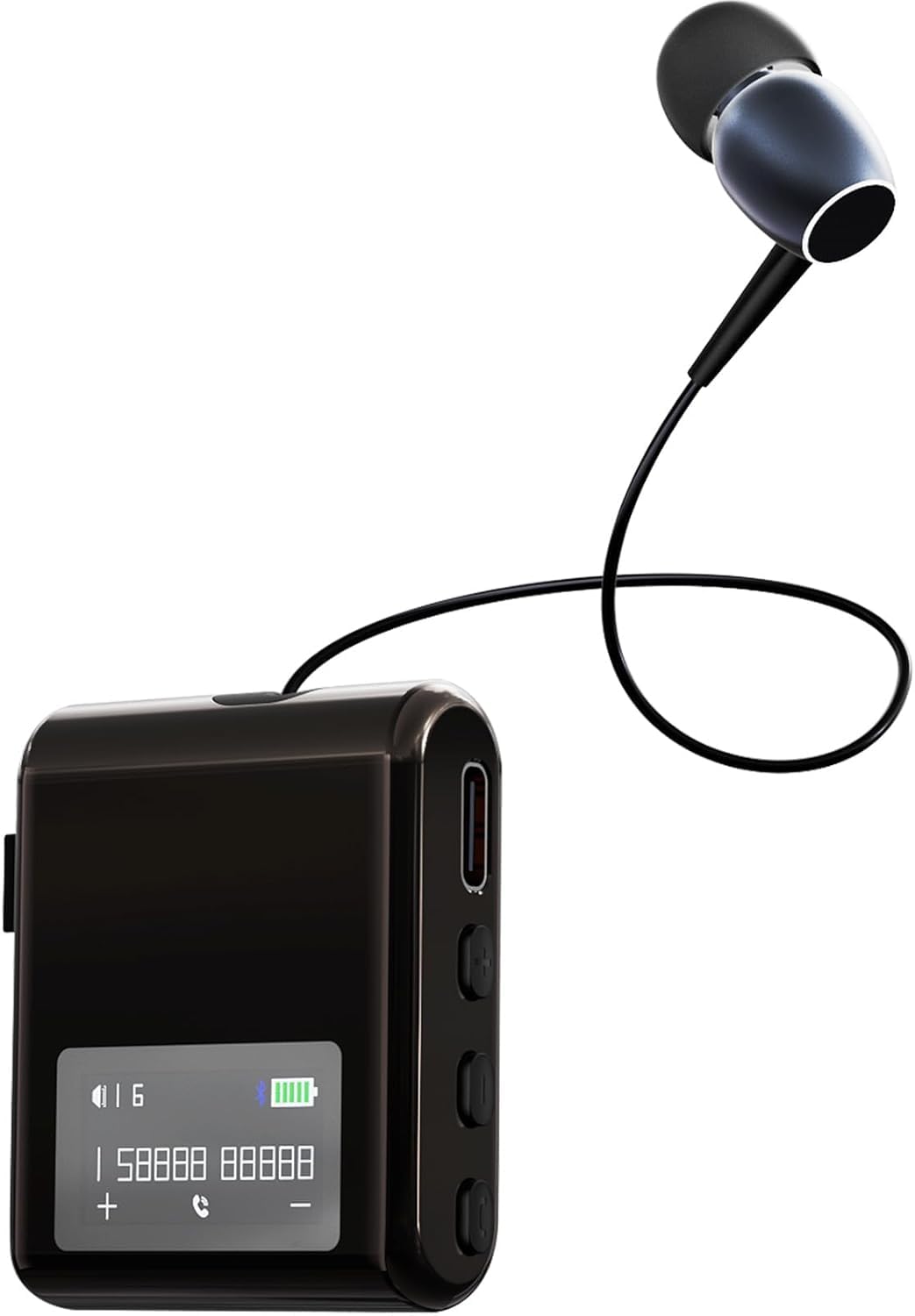 Auricolare Bluetooth Business con Filo Retrattile, Auricolar Senza Fili con Microfono, Cuffia Wireless Lavalier con Display LCD, Bluetooth 5.4, Ricarica Rapida (Nero)