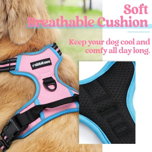 Image of rabbitgoo Dog Harness No Pull with 2 Leash Clips, Adjustable Soft Padded, Reflective Oxford No Choke Pet Vest with Easy Control Handle for Large Dogs, Pink & Blue, XL