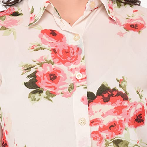 Image of Women Spread collar floral print regular shirt-64 White