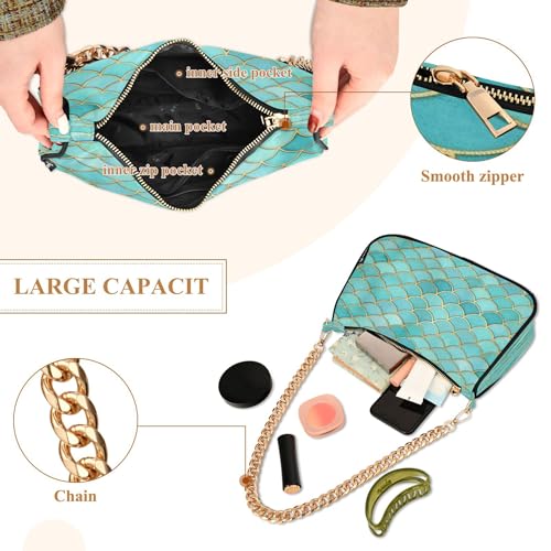Bolso hobo retro con estampado de escamas de sirena azul miniatura 5