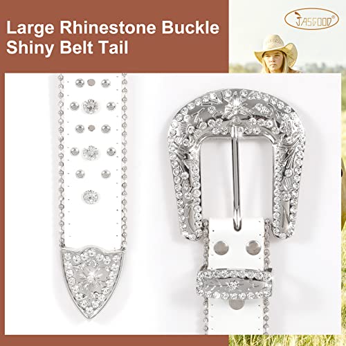 Jasgood Rhinestone Studded Belt For Men Women, Western Leather Belt For Cowgirl Cowboy Vintage Bling Belt For Pants Dress #TOP3