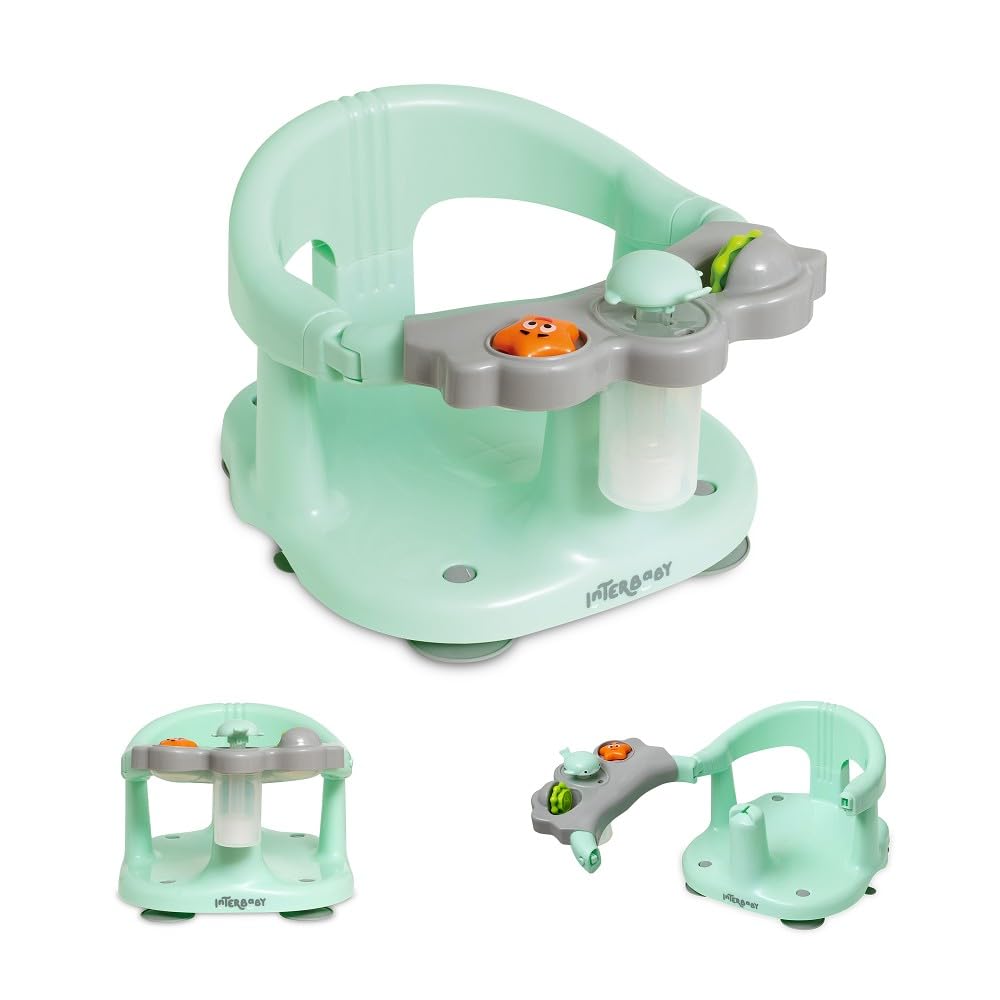Interbaby Green Baby Bath Seat - Suction Cup Attachment - Non-Slip - Dolphin Throws Water!