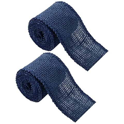 Burlap Ribbon, 2.2 Inches Wide Navy Blue Weave Finished Edges 2 Rolls Cover