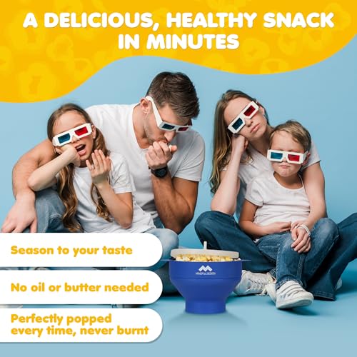 Image of The Original Mindful Design Collapsible Microwave Popcorn Popper - Silicone Bowl, BPA-Free & Dishwasher Safe (Blue)