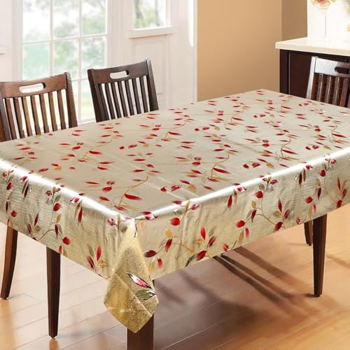 Image of Dakshya Industries PVC Waterproof Withoutlace Dining Table Cover (Size - 54X78 Inch) Rectangle 6 Seater Heat Rasistant, Almond