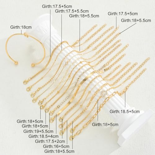 JSTHHTT 24 Stück Armband Damen Gold, Stapelbare Armbänder Damen Gold, Armband Set Gold, Schmuck Damen, Goldschmuck dDamen, Verstellbaren, Wasserdicht, Modeschmuck Geschenk Set für dDamen Mädchen – Bild 2