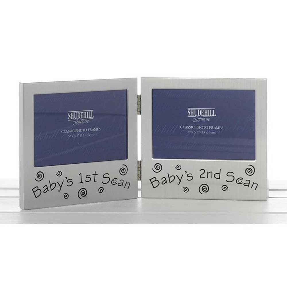 Shudehill Giftware Silver 5" X 3" Double Photo Frame, Baby 1St And 2Nd Scan Photo Frame Satin 72219