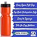 50 Strong Sports Squeeze Water Bottle 2 Pack – 22 oz. BPA Free Easy Open Push/Pull Cap – USA Made - Bottles Fit in Bike Cages - Great for Adults & Kids - Top Rack Dishwasher Safe (Orange)