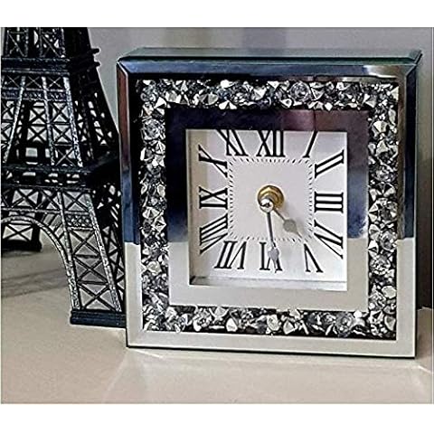 SimplyChill Square Loose Diamante Jewel Mantel Bedside Clock Mirror Frame Shelf Table Clock with Roman Numerals Cover