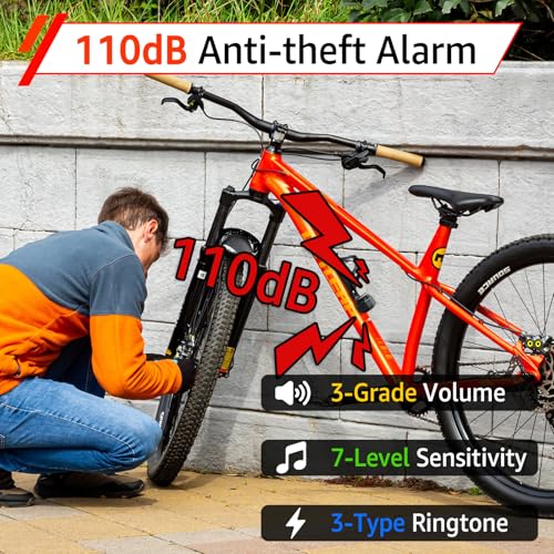 Image of Cruxer Bike Alarm with L-Shaped Bracket for Water Bottle Cage Mount, USB Rechargeable Wireless Anti-Theft Vibration Alarm, 110db Volume and Sensitivity Adjustable Sensor Burglar System with Remote