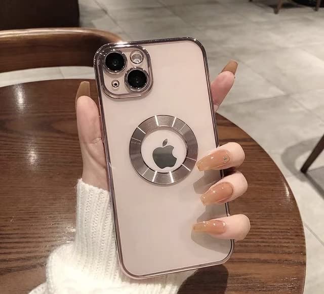 Image of MIDOS Silicone Back Cover Ring Logo Cut For Magsafe Compatible For Iphone 13 Lens Protection Chrome Back Cover For-Iphone 13 (Rose Gold)