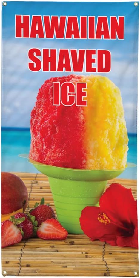 Vertical Vinyl Banner Multiple Sizes Hawaiian Shaved Ice Food and Drink Retail Outdoor Weatherproof Industrial Yard Signs 4 Grommets 48x24Inches