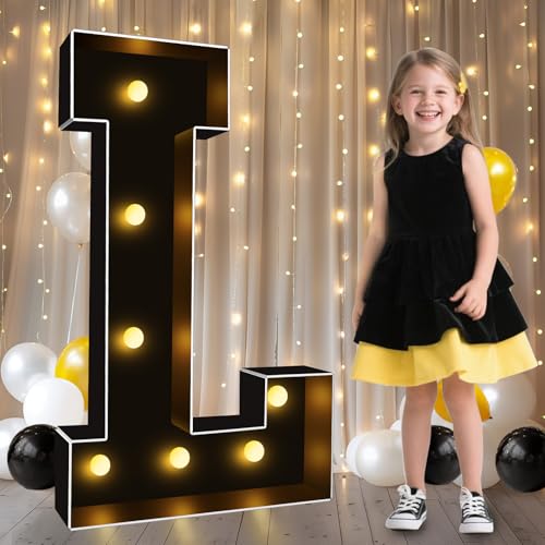 Image of Pooqla 3FT Marquee Light Up Letters, Black Large Letter L Party Decorations | LED Marquee Letters 3 Feet Tall, Black Giant Mosaic Letters Gift for Boys Men Birthday Anniversary Wedding Decoration