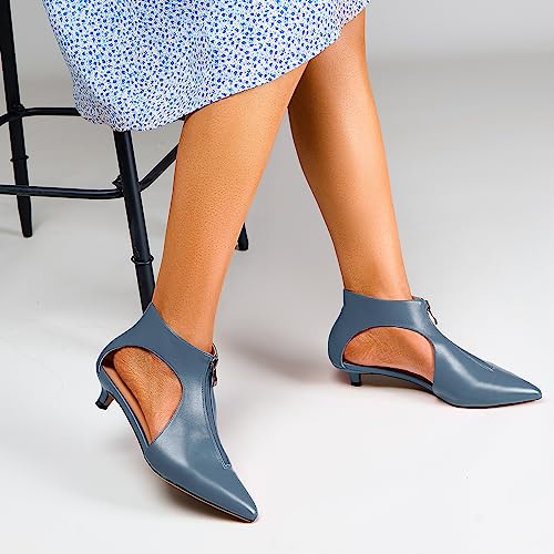 Castamere Women Low Kitten Heel Pointed Toe Two-Piece Zipper Pumps Wedding Prom 1.2 Inches Heels2