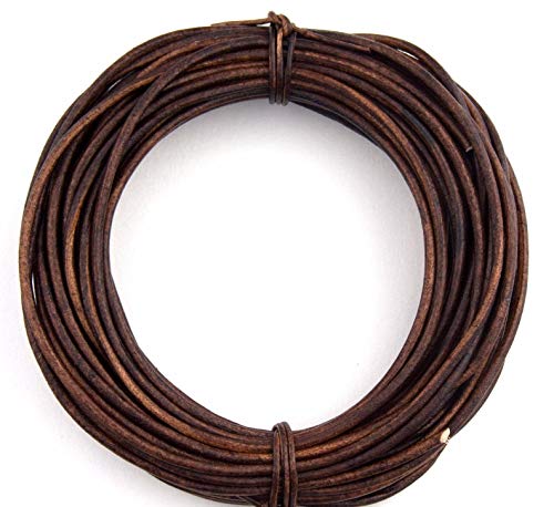 Brown Natural Dye Distressed Round Leather Cord 2mm 10 Meters(11 Yards)
