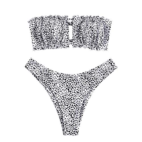 ZAFUL Damen Bikini Set, schulterfrei Bandeau mit Kordelzug & Rüschen High...