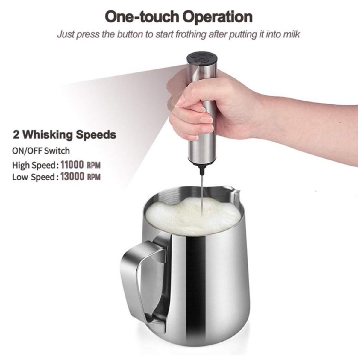 Frullatore Portatile Elettrico per Latte e Cappuccino in Acciaio Inox
