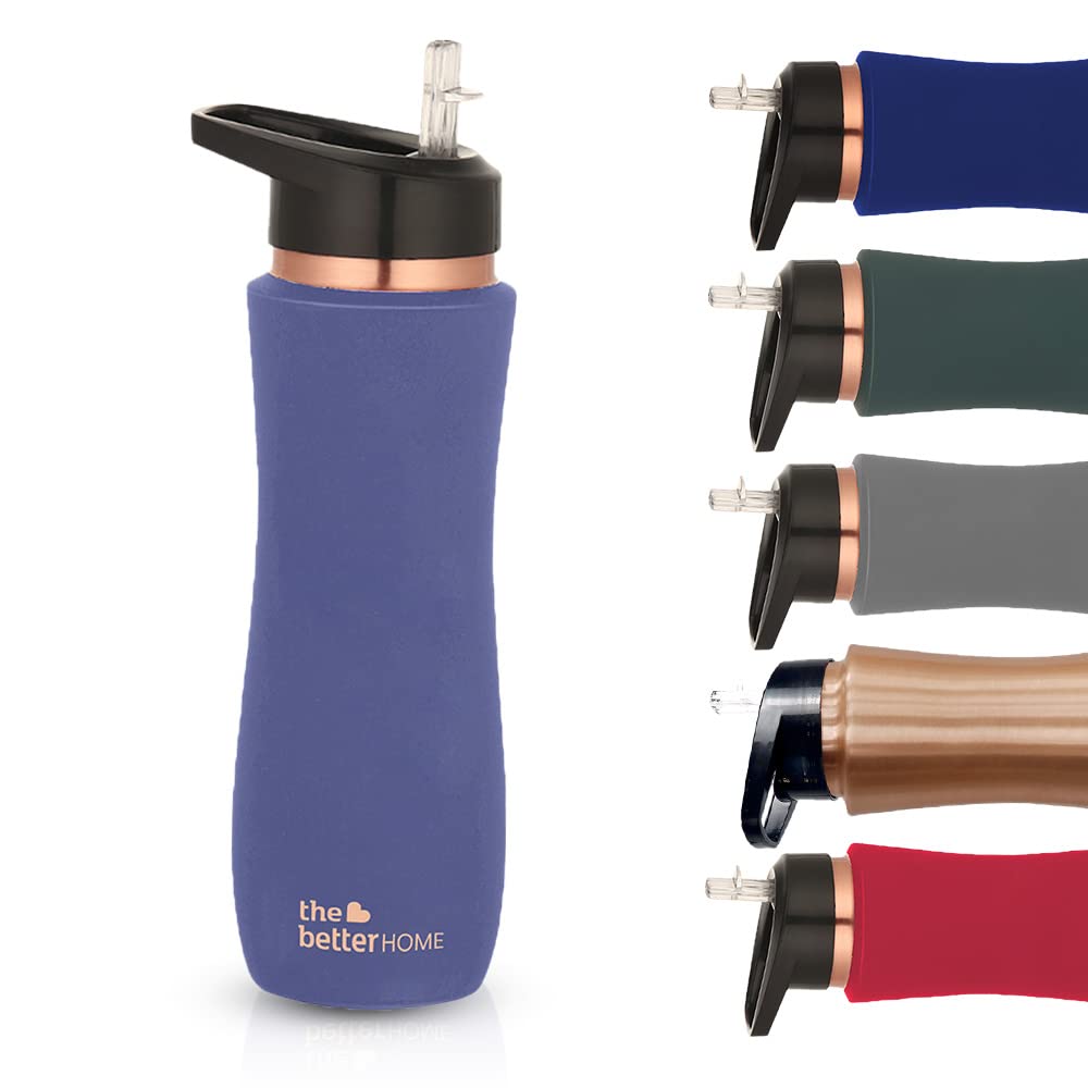 The Better Home Copper Water Bottle with Sipper (700ml), 100% Pure Copper Bottle, Sipper Water Bottle for Adults, BPA Free & Leakproof with Anti Oxidant Properties of Copper (Purple)