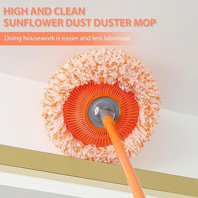 Image of Bathroom Cleaning Brush with Wiper, Long Handle Floor Scrubber Brush with Water Wiper Blade, Heavy Duty Tile & Floor Cleaning Brush, Multipurpose Bathroom Kitchen Floor Cleaner Tool (Sun Flower mop)