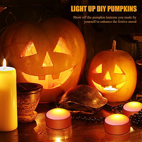 Image of Riakrum 6 Pieces Halloween Remote Timer LED Lights with Remote Summer Halloween LED Pumpkin Lights Battery Operated Lantern Bright Flameless Candle(Orange)