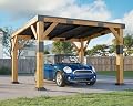Jocisland 10x12x8 FT Cedar Wood Carport, Heavy Duty Canopy Carport with Sloped Galvanized Steel Roof for All Weather, Permanent Shelter for Tractor, Motorcycle, Bike & Garden Tools
