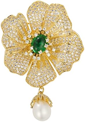 QEEHIR Flower Brooch,Beautiful Golden Camellia Flower Brooch pins,Crystal Rhinestones Bouquet Pins for Women Girl,Wedding Brooch for Crafts Rhinestone Brooch for Pins Women Wedding Gifts