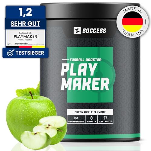 PLAYMAKER | Workout Booster speziell für Fußballer | Sport Drink mit Kohlenhydraten + Elektrolyten + Mineralien + Aminosäuren + Koffein | 20 Portionen | Grüner Apfel