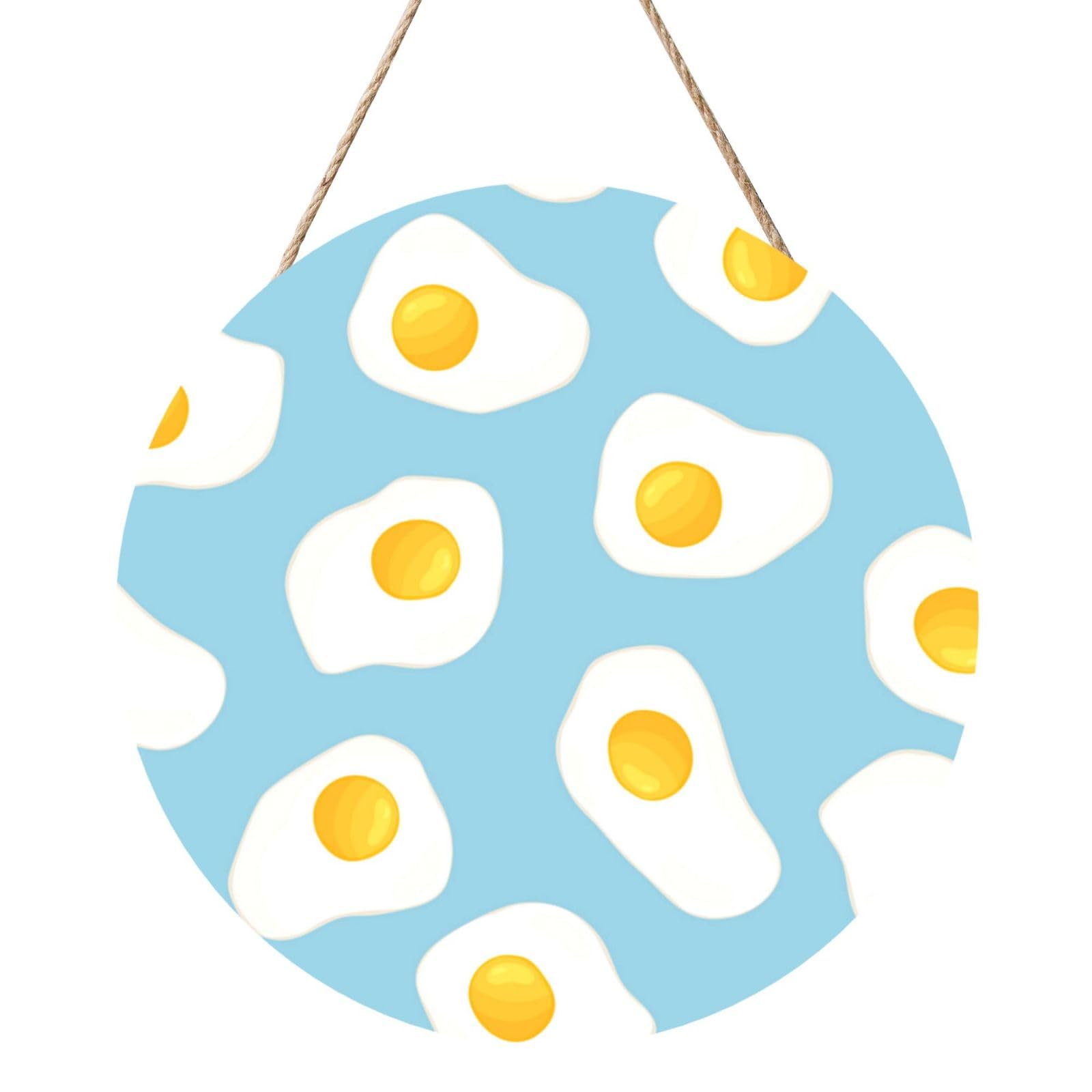 InOmak Fried Eggs Seamless Pattern, Round Wood Panel Painting 12 in, Wall Hanging Painting For Home