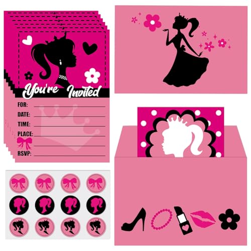 MIFKLMV Princesa cartão de convidado, carta de convite de aniversário, 36 jogos de convite de festa, convite de aniversário para festas temáticas