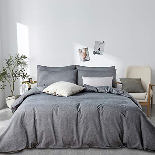 Image of JELLYMONI Black 100% Washed Cotton Duvet Cover Set, 3 Pieces Ultra Soft Bedding Set with Zipper Closure. Solid Color Pattern Duvet Cover King Size(No Comforter)