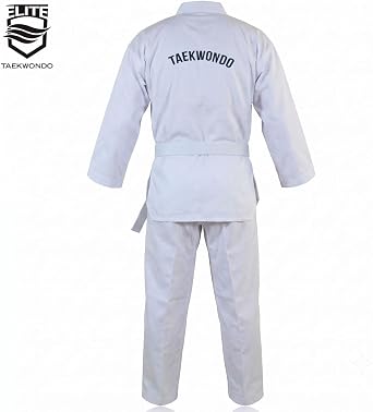 ELITE - クラシックホワイトカラー テコンドーユニフォーム TKD Dobok リブ生地