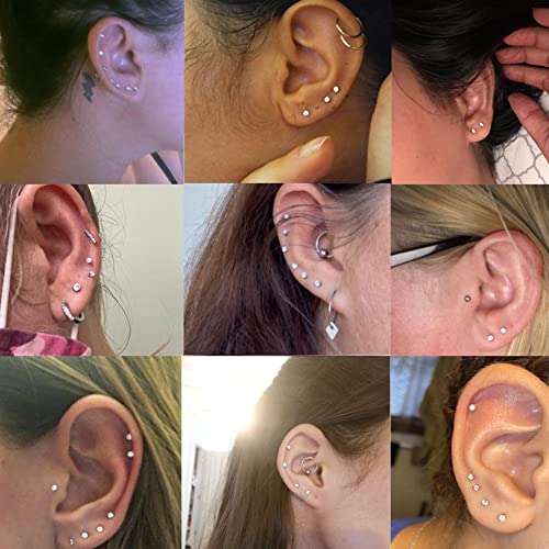 Orazio 6-20 Pairs Stainless Steel 2Mm Tiny Stud Earrings For Mens Womens Cz Stud Ball Earrings Set (G: 20 Pairs, Silver-Tone) #TOP1