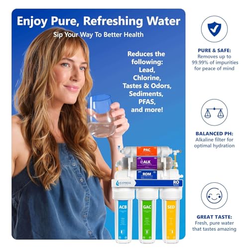 Image of Express Water 10 Stage Reverse Osmosis Alkaline Water Filtration System with Alkaline Filter for Added Essential Minerals - RO Water Filter with Faucet and Tank - Under Sink Water Filter 50 GPD