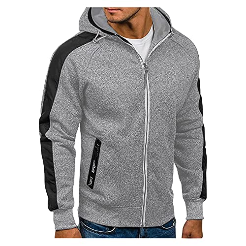 Pull à capuche amusant homme gris - Blouse longue casual sweat patchwork automne XXXL