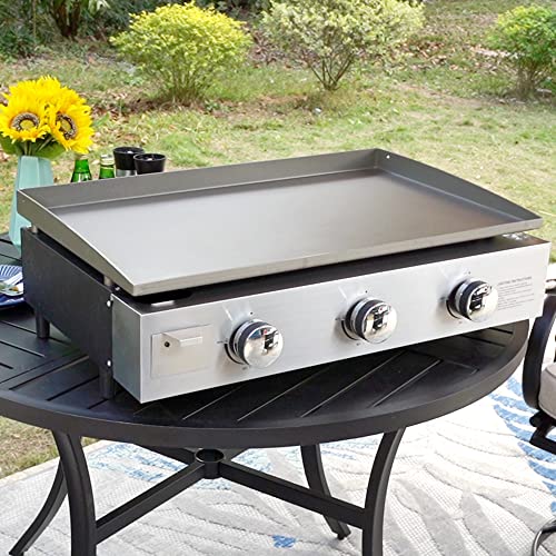 Mfstudio Flat Top Griddle Grill With Lid, 3 Burner 33,000 Btu Propane Bbq Grill Outdoor Cooking Station, One Step To Set As A Table Top Griddle For Camping #TOP5