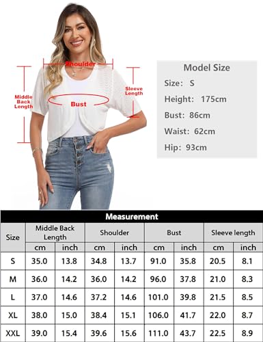 سترة نسائية من Totatuit مفتوحة من الأمام بأكمام قصيرة محبوكة سترة قصيرة مقصوصة بوليرو شال لتغطية الملابس العتيقة, ابيض, XXL