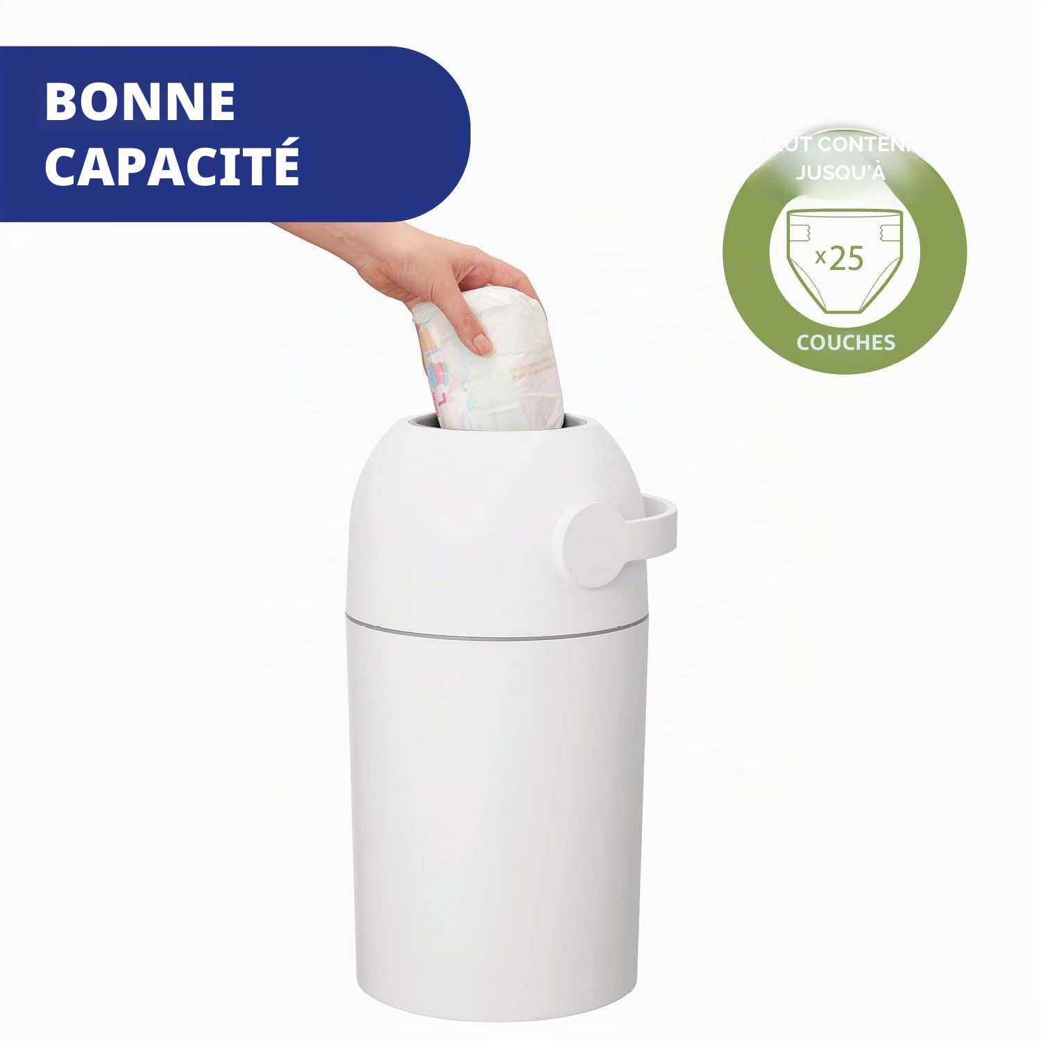 Chicco Poubelle à Couches Compacte, Contrôle des Odeurs, Utilisation de Sacs Normaux, Blanc