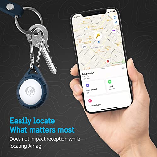 Image of Pelican Protector AirTag Holder - AirTag Keychain W /Stainless Steel Carabiner Clip [Impact Resistant] [Travel Essentials] - Protective Air Tag Case for Dog Collar, Backpack, Keys, Luggage - Navy