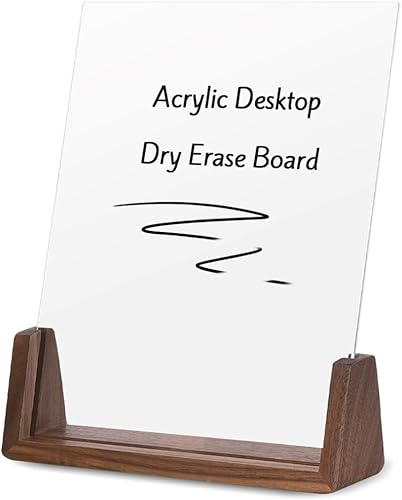 TORASO Pizarra acrílica de borrado en seco con base de madera de nogal, tablero de notas de pizarra blanca de escritorio transparente, bloc de notas
