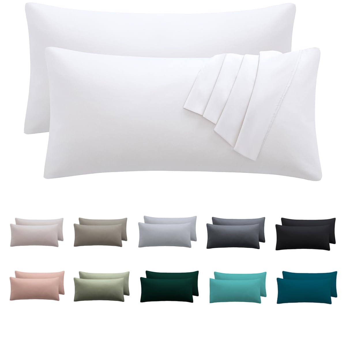 Nesture Kissenbezug 30 x 50 2er Set - kopfkissenbezug 30x50 cm Weiß, 100% Mikrofaser kissenbezüge mit Reißverschluss, Weich und Bügelfrei
