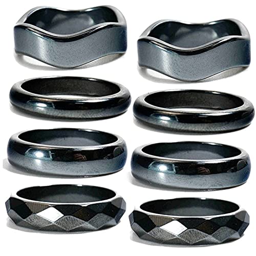 RICHRAIN Bague Hematite Ring Anneau Anxiety Ring pour Femmes Homme (Mix,Mix Size (8Pcs)) Cover
