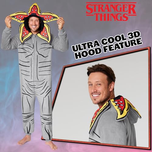 Stranger Things Mens One Piece Pajamas, Hooded Fleece Sleepwear for Adults3