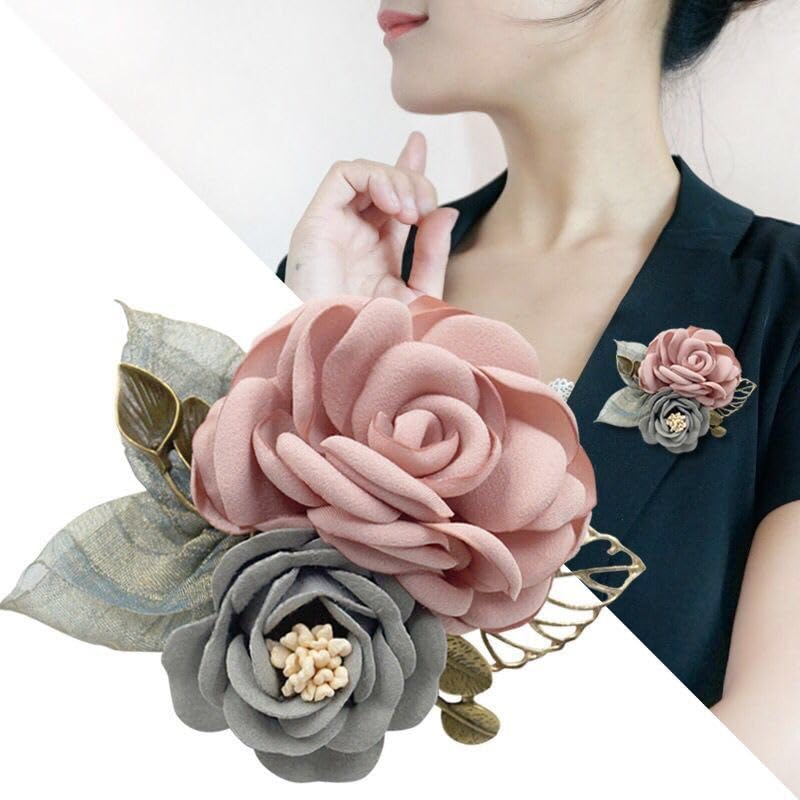 Image of Elegant Rose Flower Brooch Pin for Women Handmade Imitation Crystal Pearl Fabric Flower Lapel Pin Dress Suit Accessories for Wedding Party Gentleman's Essentials Bridal Jewelry Bridesmaid Gifts