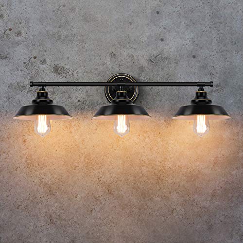 ã€Upgradedã€‘Vintage Bath Vanity Wall Sconce 3 Lights, Industrial Bathroom Vanity Wall Lighting, Black Vanity Light Fixture, Farmhouse Rustic Style for Mirror Cabinet, Bedroom, Vanity Table, Kitchen